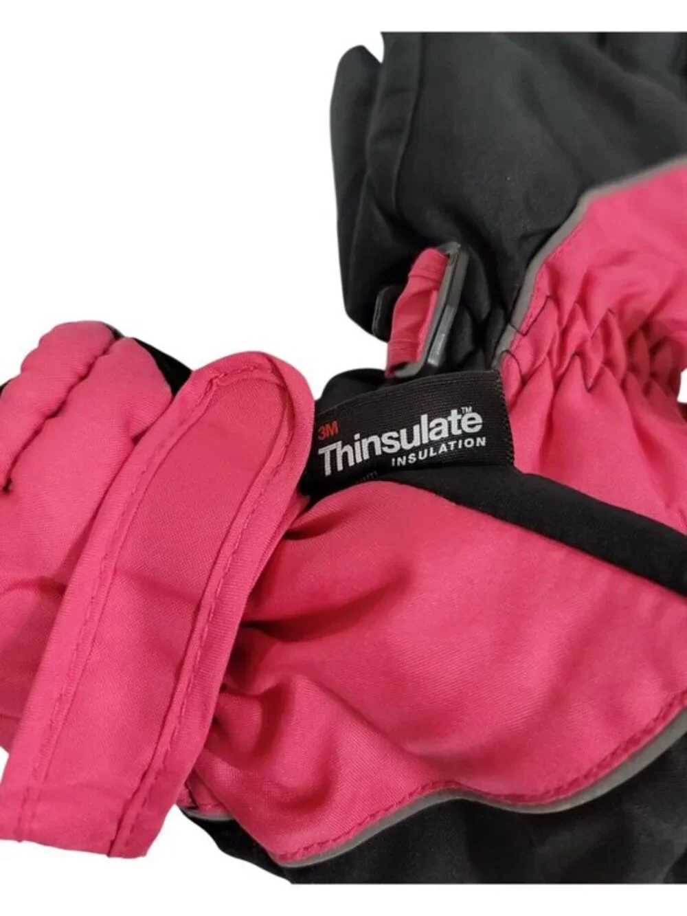 Thinsulate Black Pink Insulated Gloves Adjustable Strap Thermal Lining Women's S